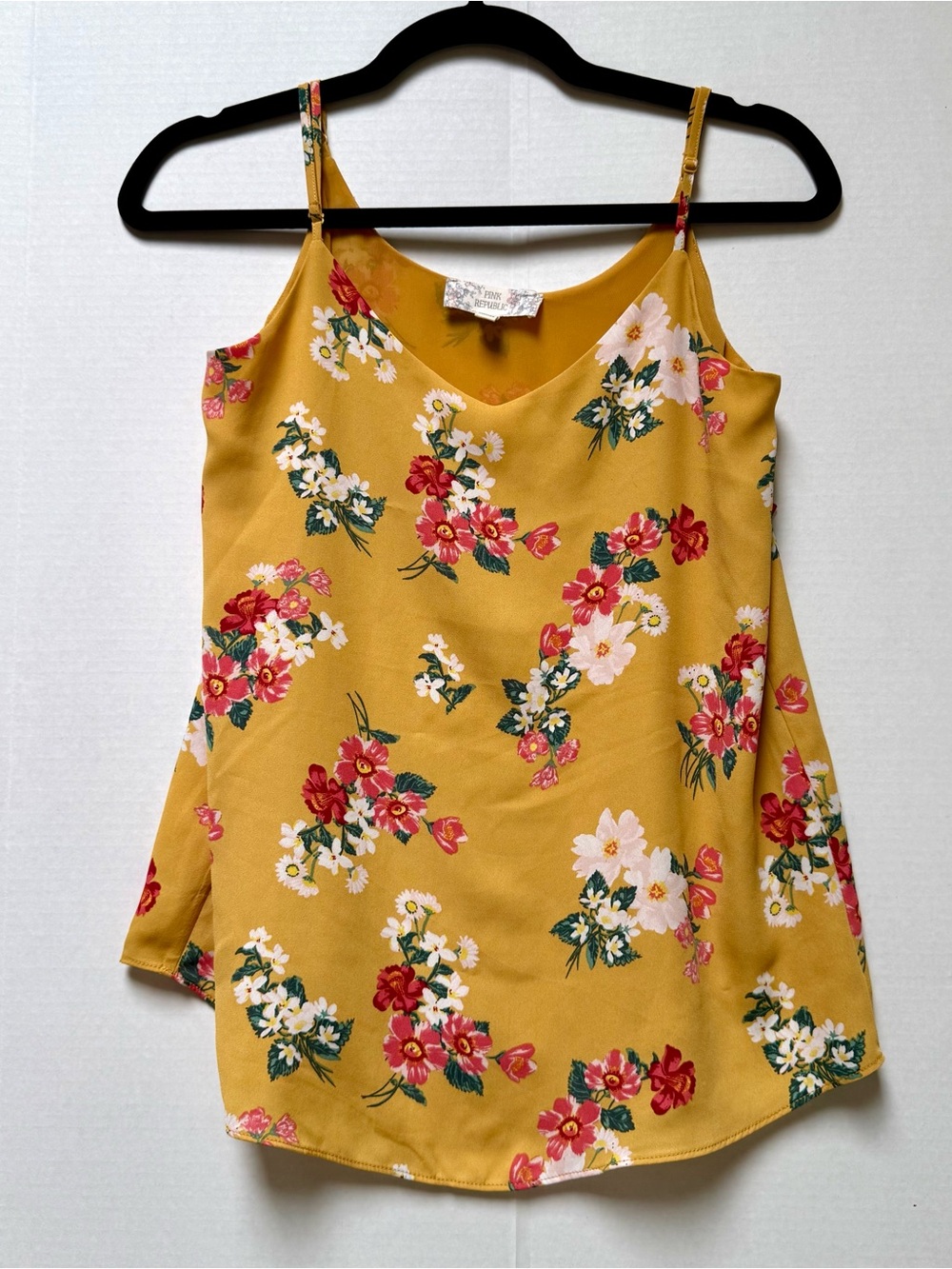 PINK REPUBLIC TANK TOP GOLDEN YELLOW LINED FLORAL CHIFFON SIZE SMALL